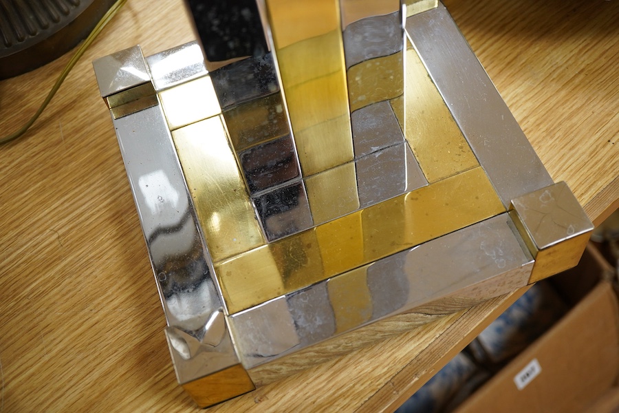 A contemporary Willy Rizzo style chrome and brass table lamp, 63cm high overall